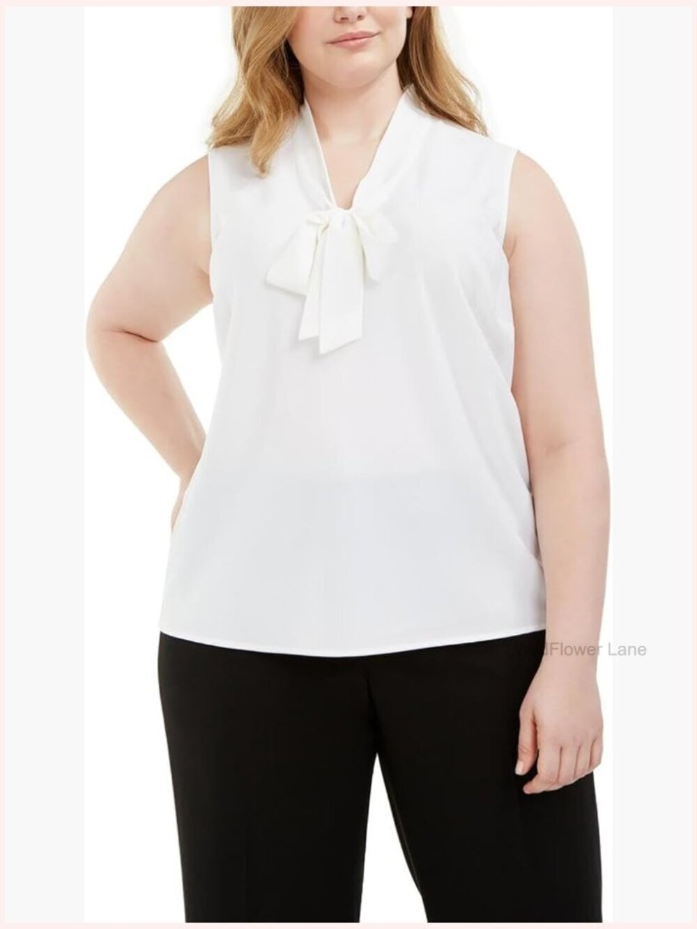 Plus-Size Sleeveless Tie Neck Top Stretch Polyester Tank